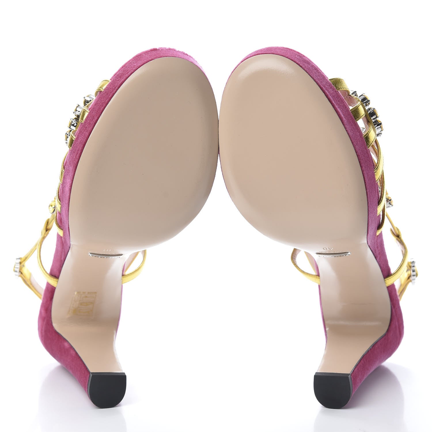 Gucci Velvet Nappa Crystal Zephyra Slingback Platform High Heel Sandals 40 Pink Gold 5 of 10