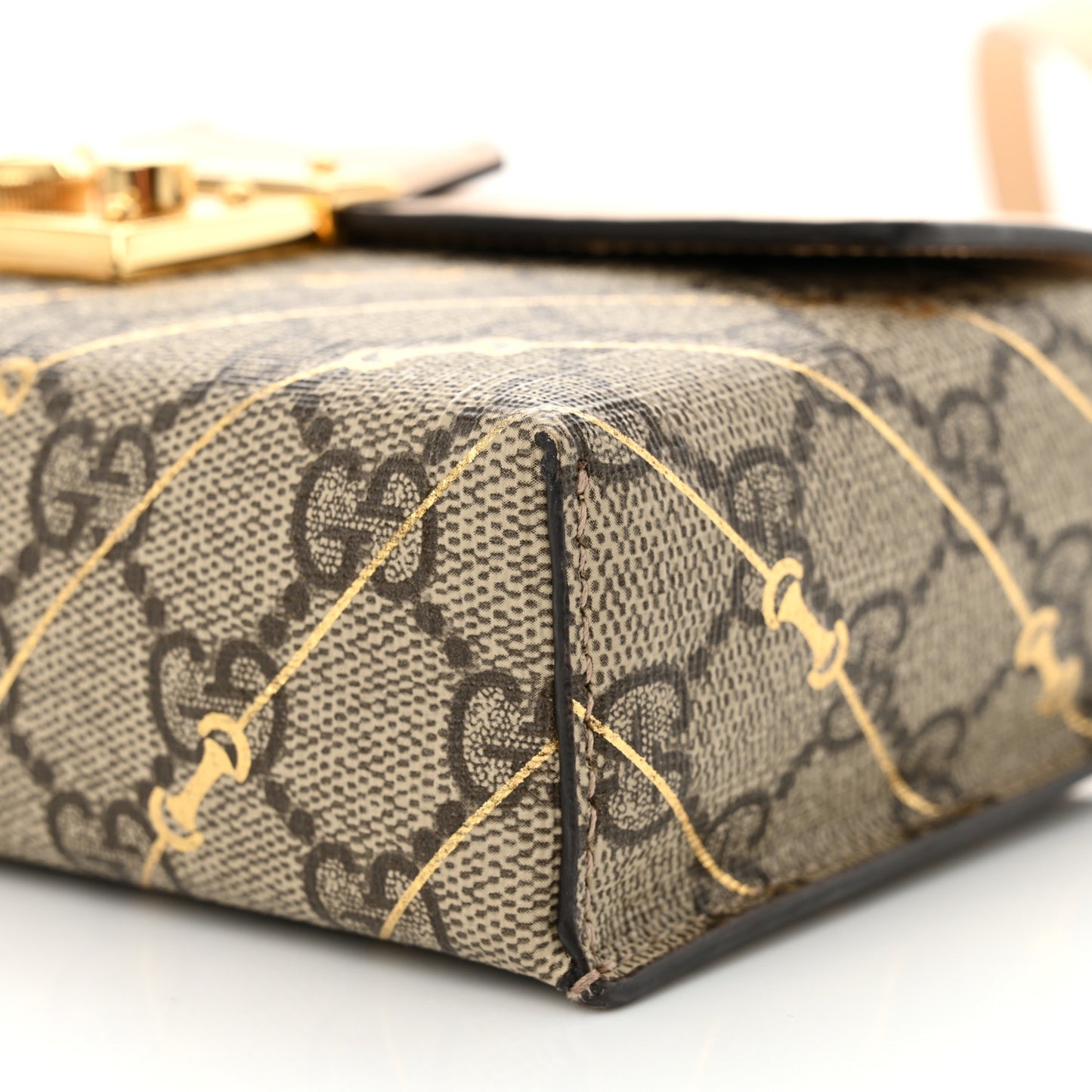 GG Supreme Monogram Calfskin Horsebit Print Mini Padlock Top Handle Shoulder Bag Beige Ebony Light Pink