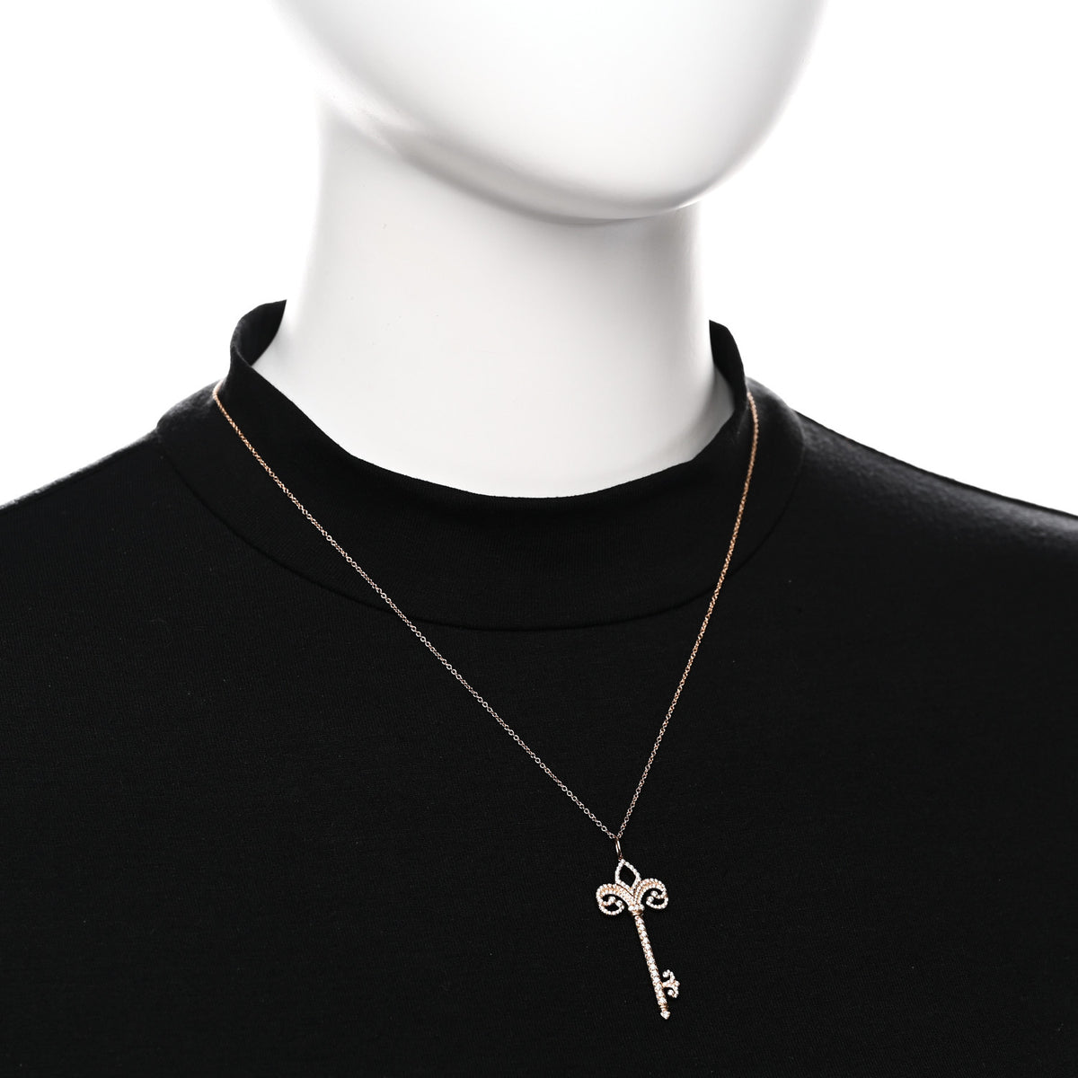 Tiffany 18K Rose Gold Diamond .37ct Fleur De Lis Key Pendant Necklace 2 of 6