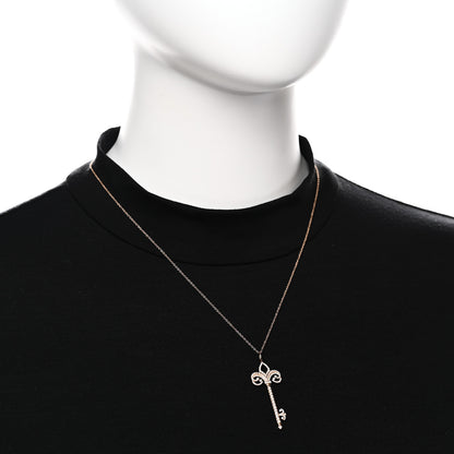Tiffany 18K Rose Gold Diamond .37ct Fleur De Lis Key Pendant Necklace 2 of 6