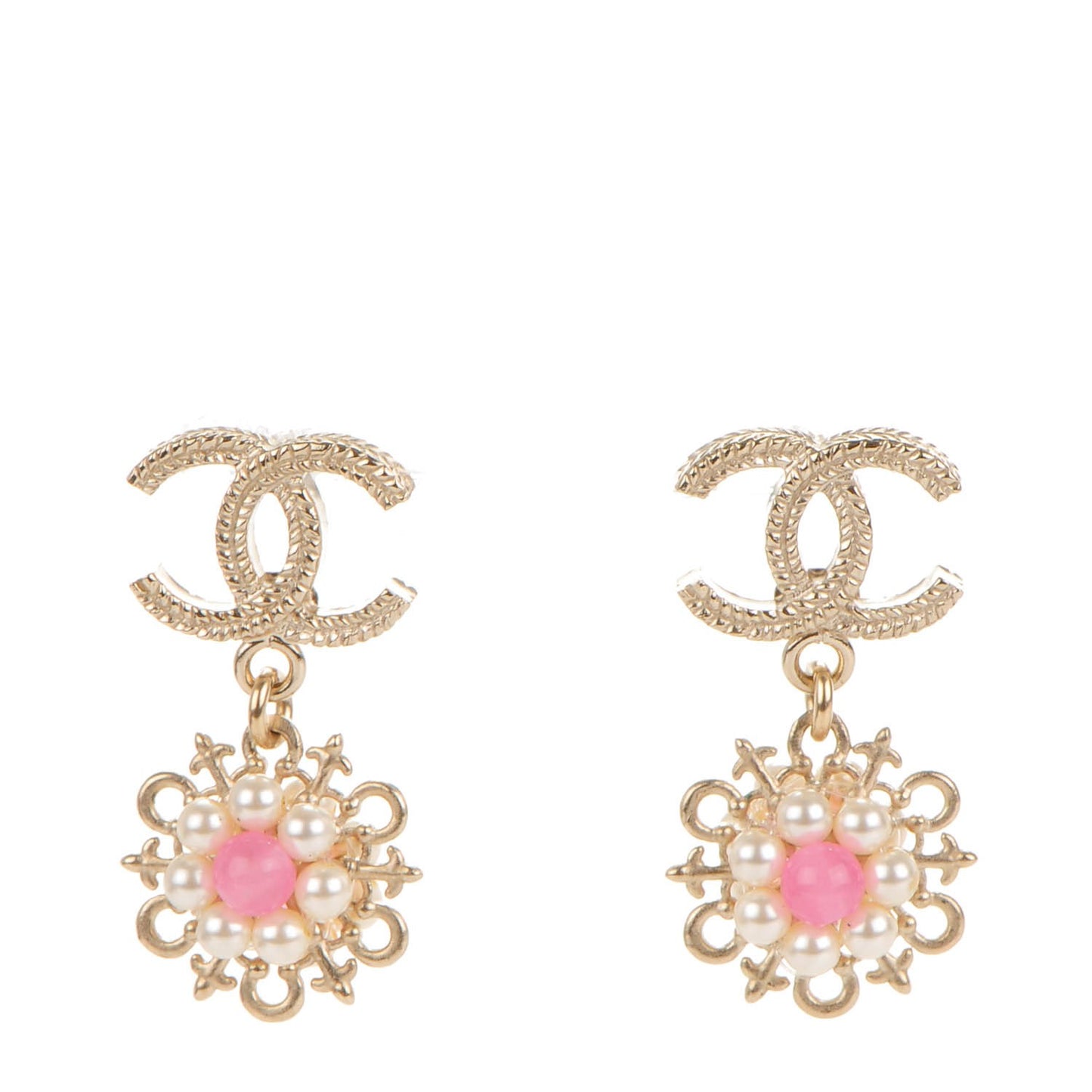 Pearl CC Dangle Earrings Gold Pink