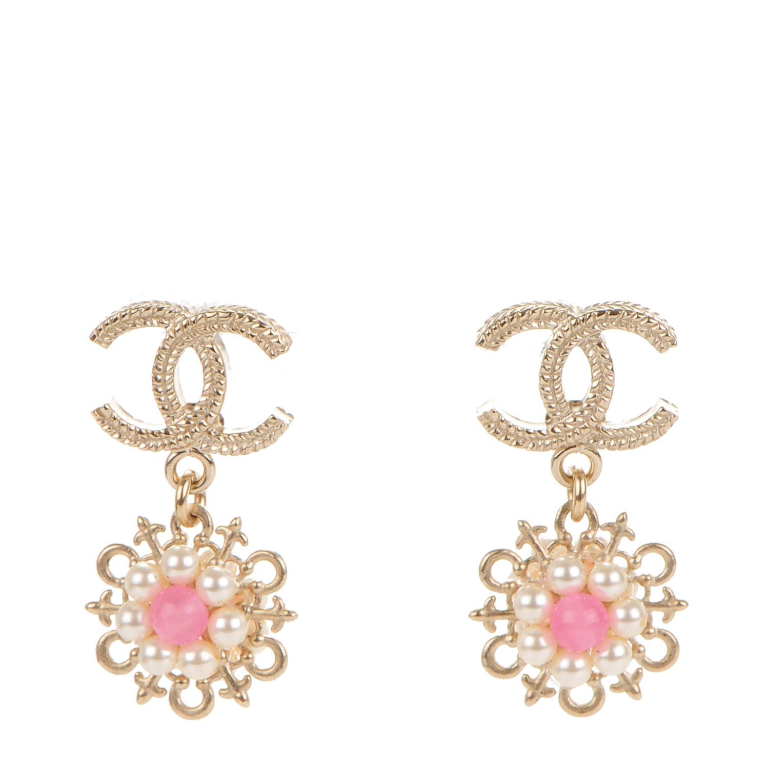 Chanel Pearl CC Dangle Earrings Gold Pink 1 of 6
