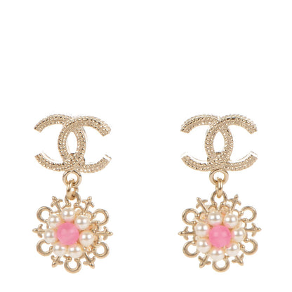 Chanel Pearl CC Dangle Earrings Gold Pink 1 of 6