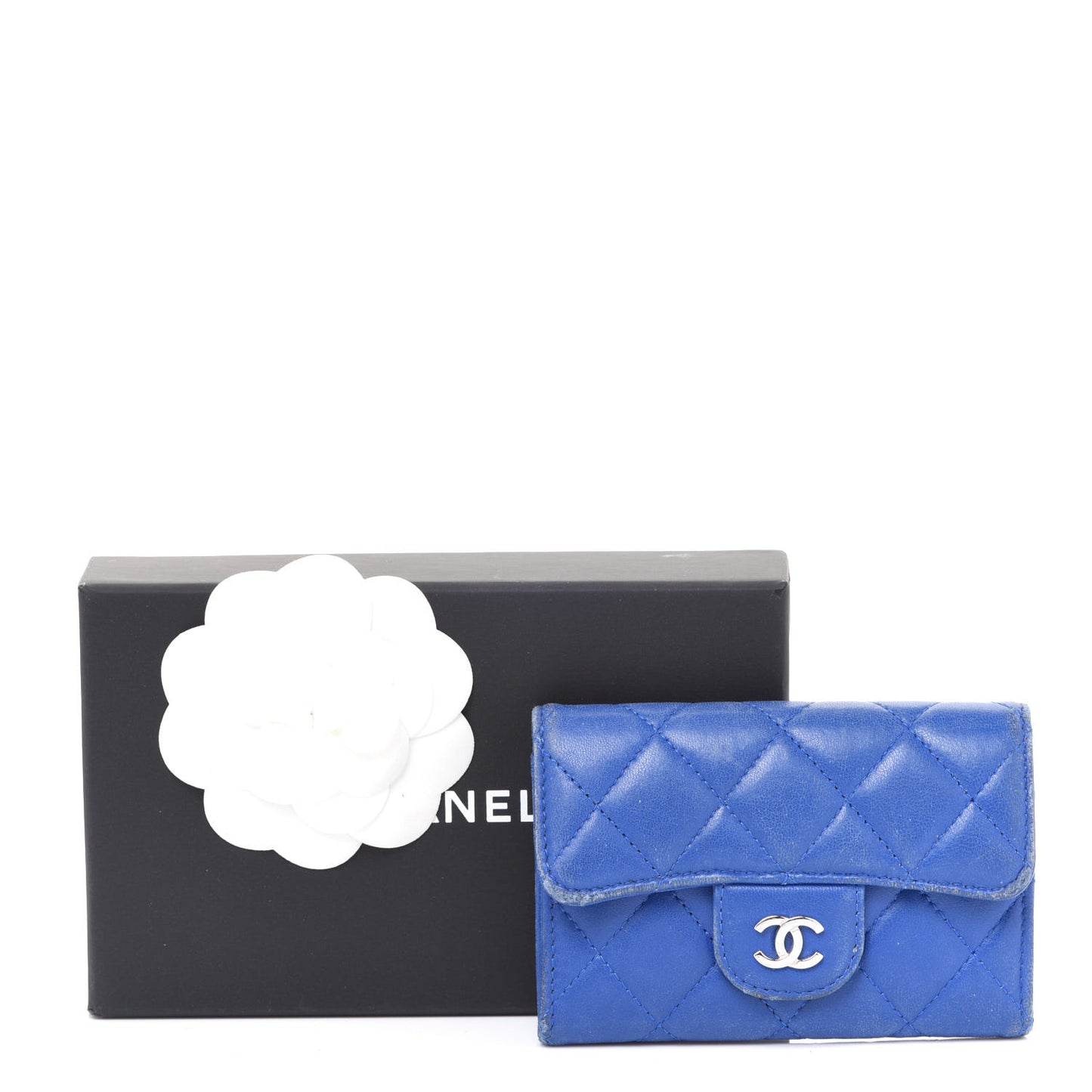 Lambskin Quilted Flap Card Holder Royal Blue