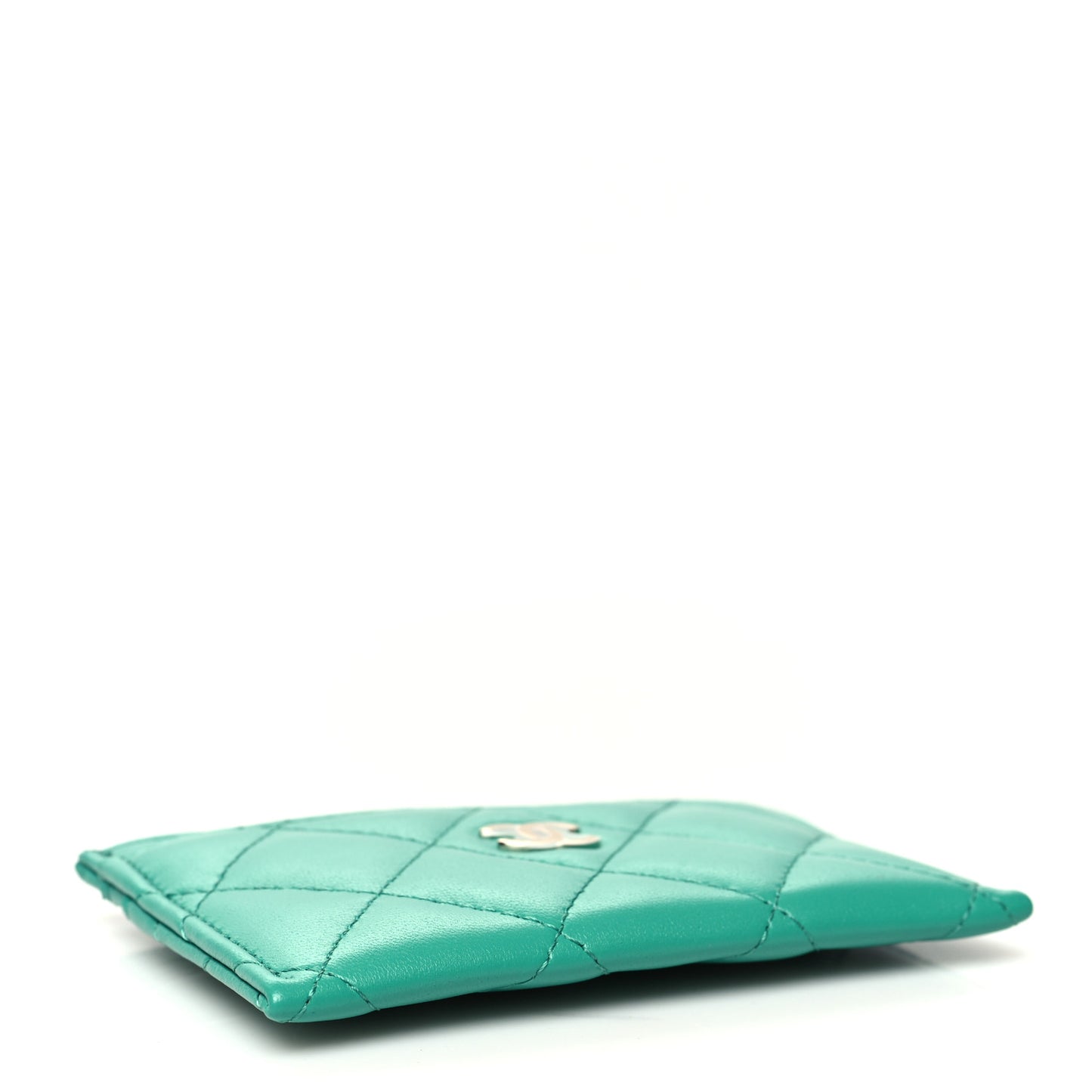 Lambskin Quilted Card Holder Green