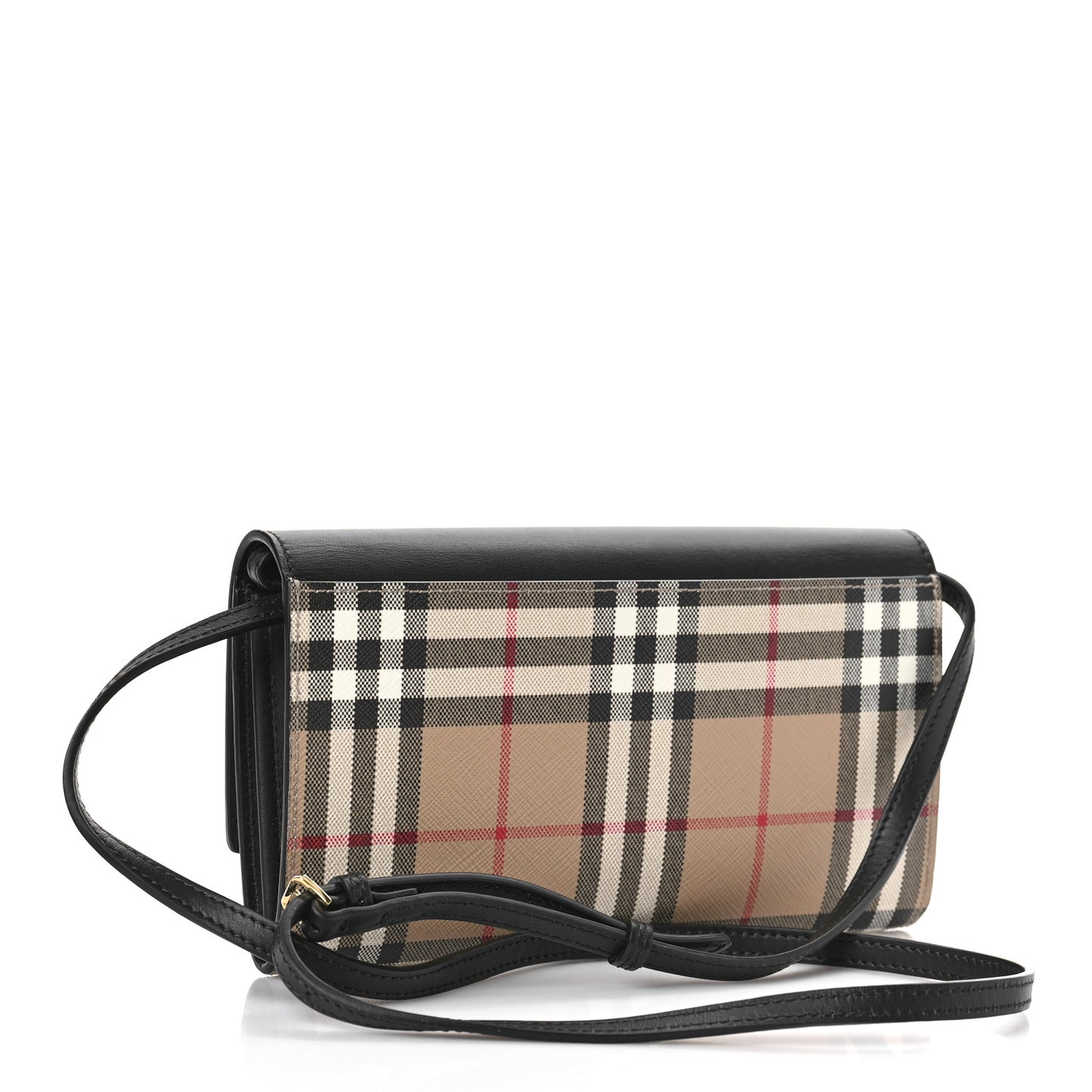 Calfskin Vintage Check Hannah Wallet with Detachable Strap Black