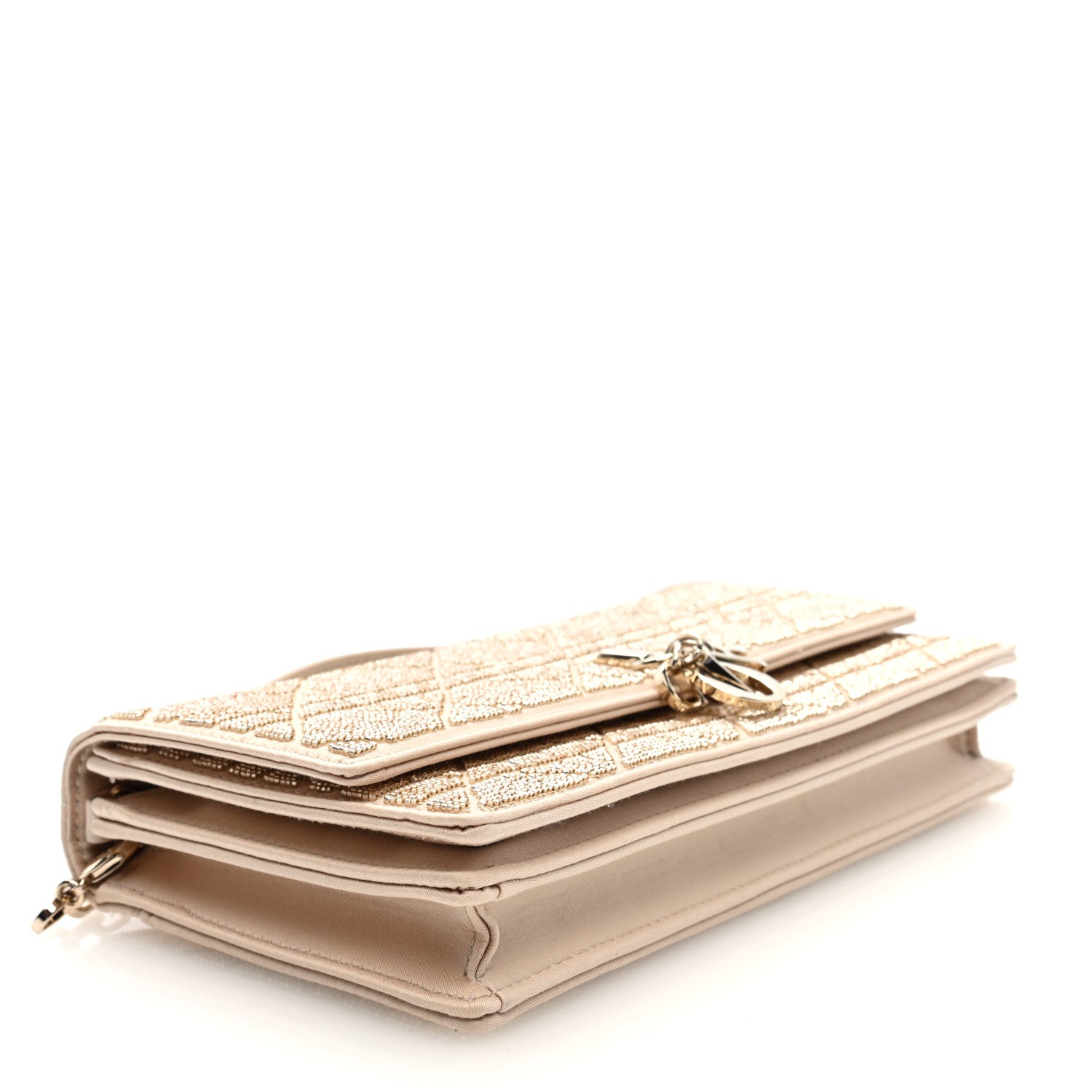 Christian Dior Calfskin Technical Fabric Beaded Embroidered Cannage Mini My Dior Top Handle Clutch Caramel Beige 4 of 9