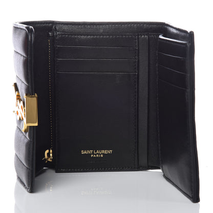Saint Laurent Lambskin Matelasse Monogram Vicky Tri-Fold Wallet Black 5 of 11