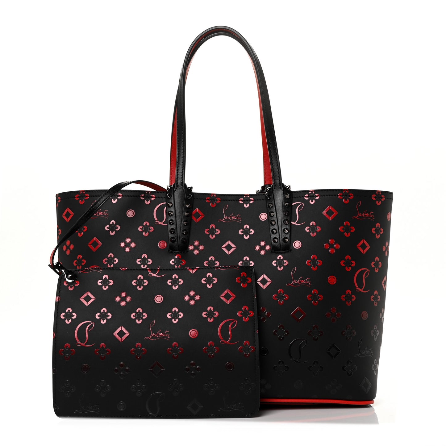 Perforated Calfskin Degrade Loubinthesky East West Cabata Tote Black Red