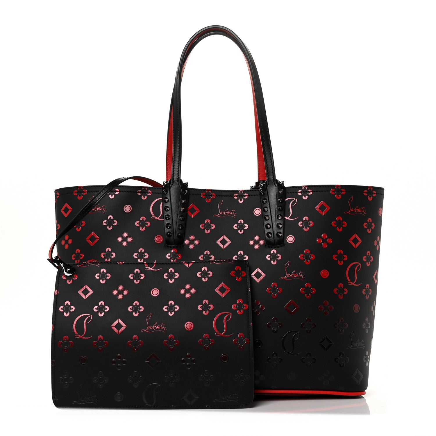Christian Louboutin Perforated Calfskin Degrade Loubinthesky East West Cabata Tote Black Red 1 of 8