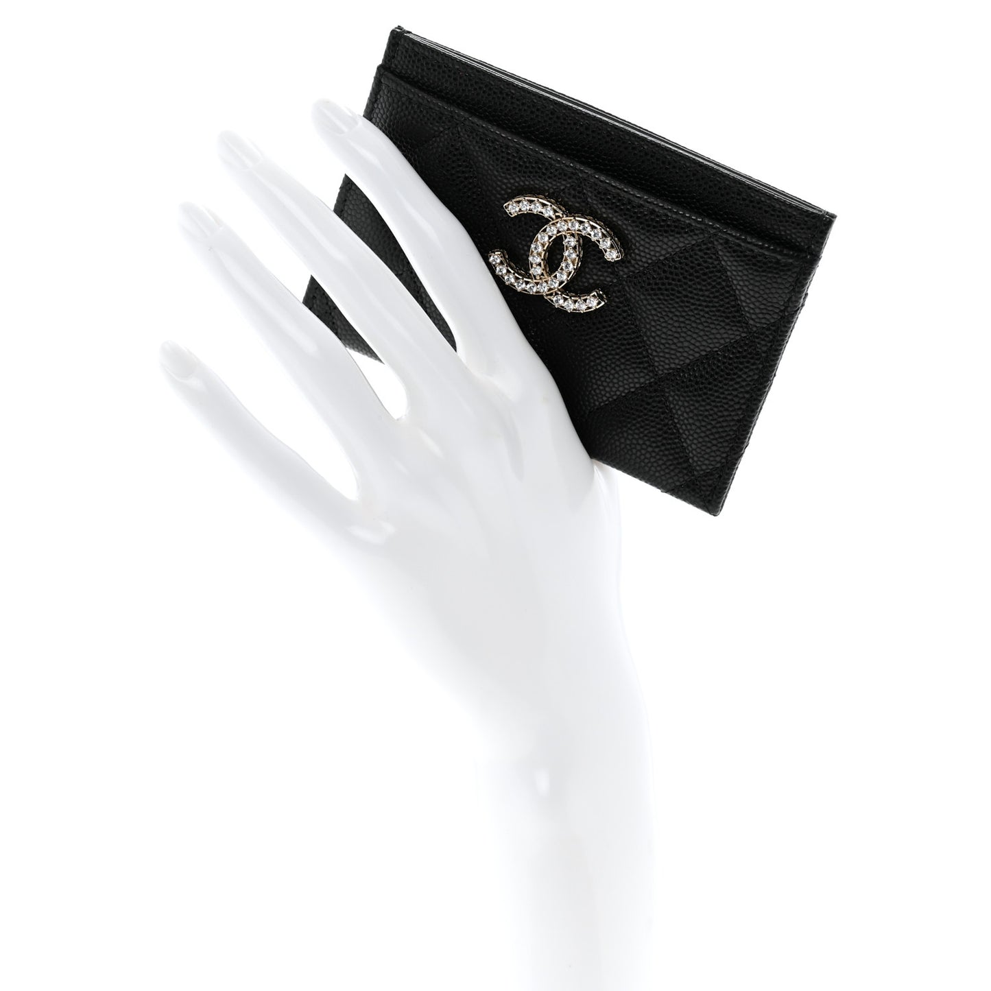 Caviar Quilted Crystal Card Holder Black
