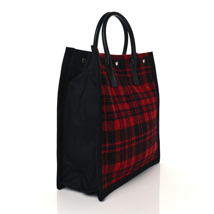 Saint Laurent Wool Tartan Rive Gauche Noe Tote Red Black 3 of 9