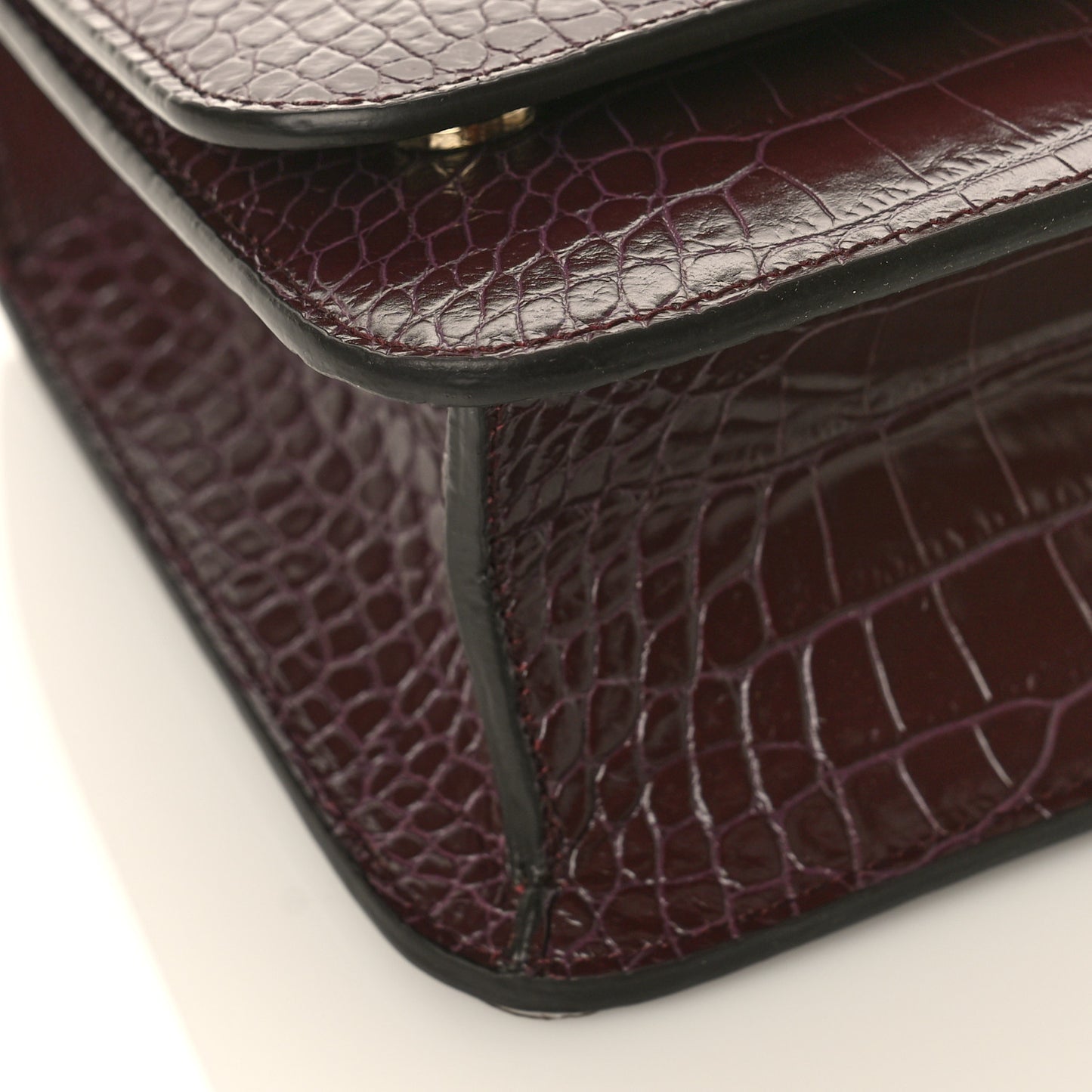 Calfskin Crocodile Embossed Medium JC Top Handle Bordeaux