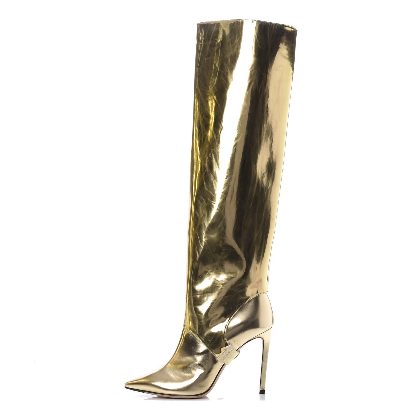 Metallic Mirror Calfskin Hurley 100 Convertible Knee High Boots 37.5 Gold