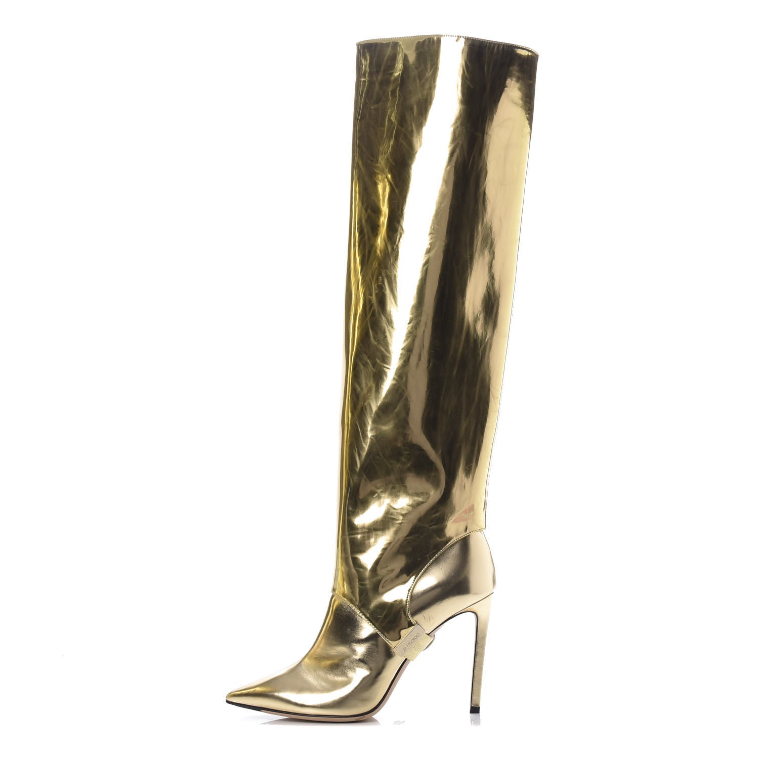 Jimmy Choo Metallic Mirror Calfskin Hurley 100 Convertible Knee High Boots 37.5 Gold 1 of 15