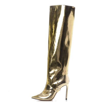 Jimmy Choo Metallic Mirror Calfskin Hurley 100 Convertible Knee High Boots 37.5 Gold 1 of 15