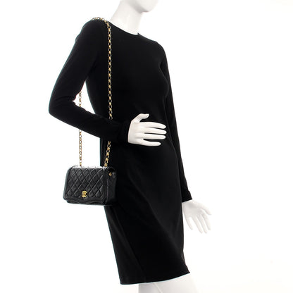 FASHIONPHILE CHANELLambskinQuiltedSmallSingleFlapBlack 2 of 9