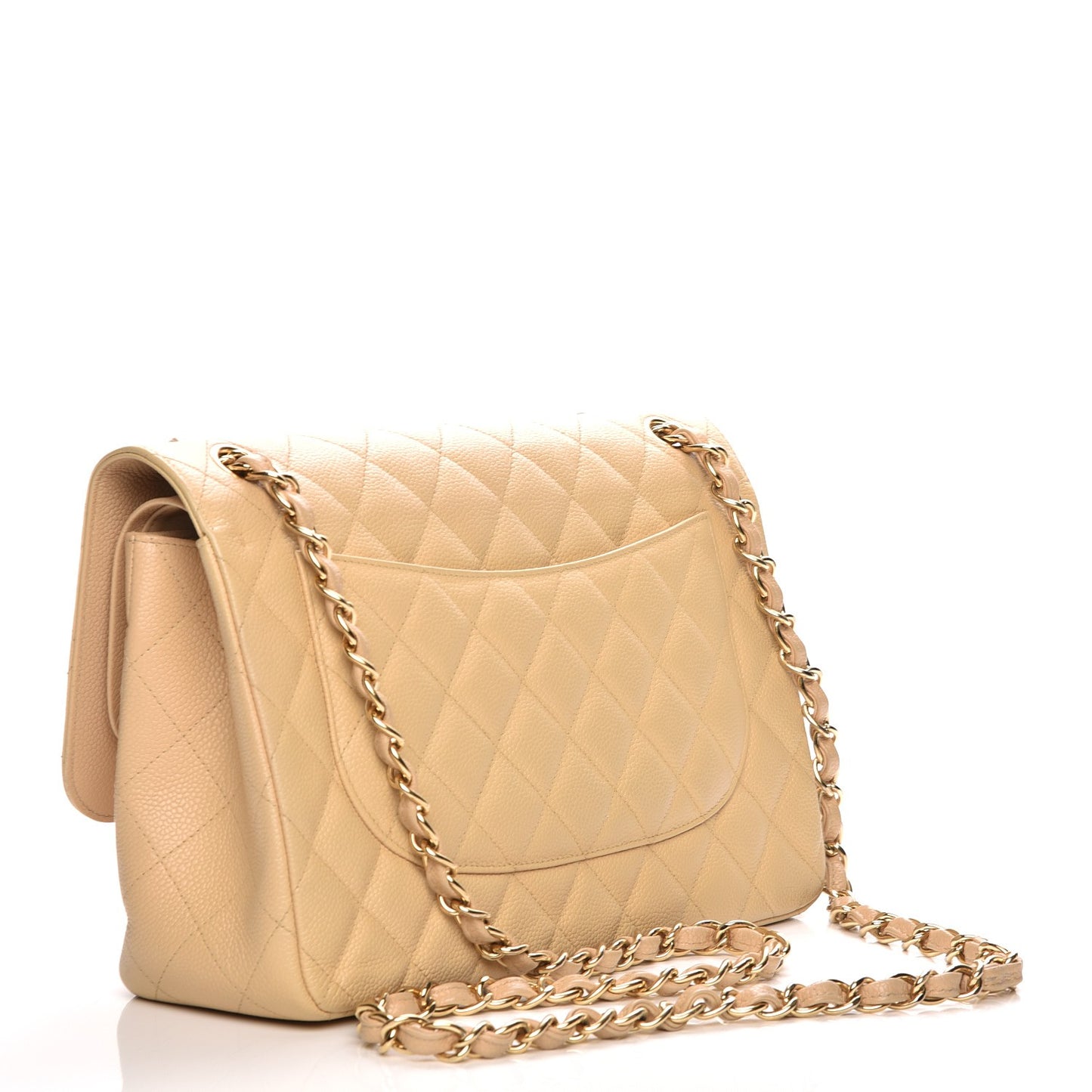 Caviar Quilted Jumbo Double Flap Beige Clair