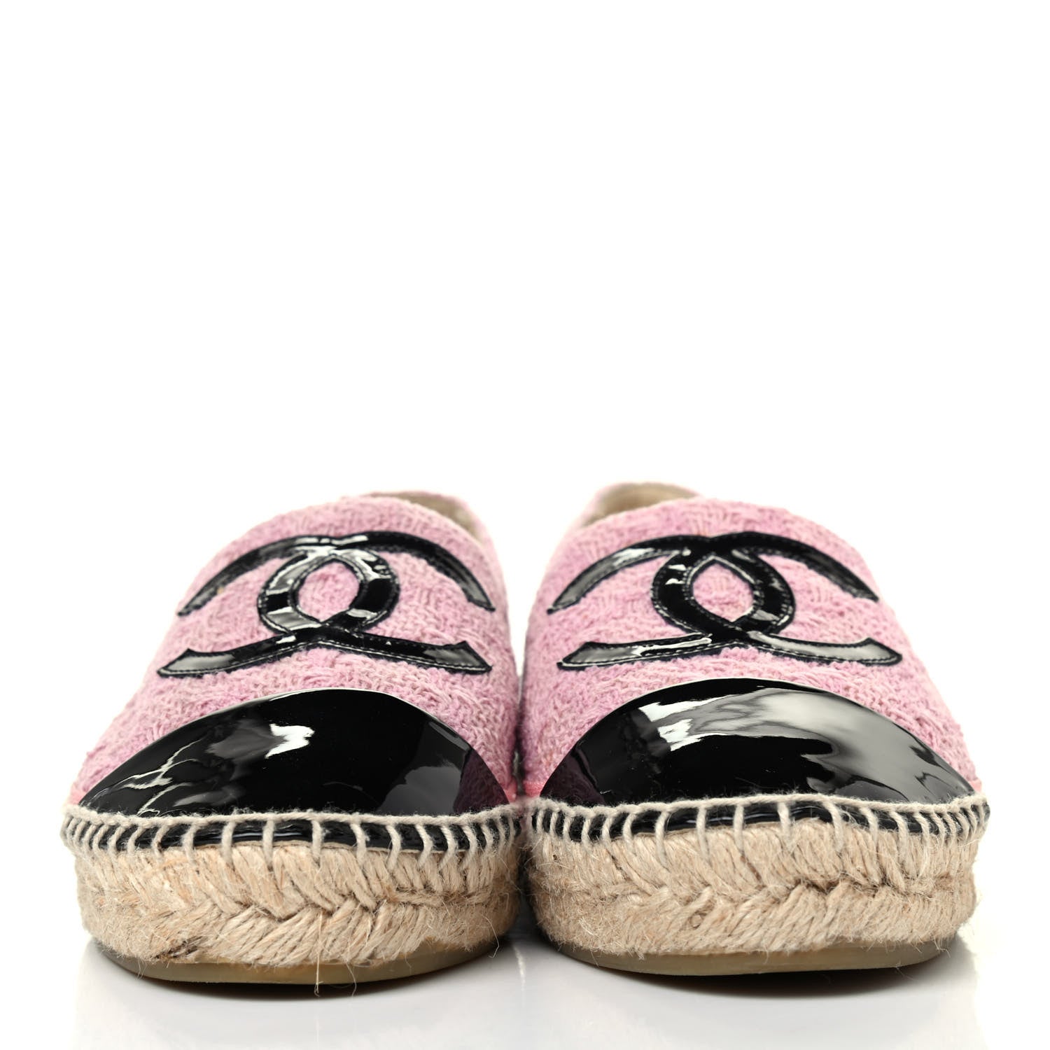 Chanel Tweed Patent CC Espadrilles 38 Pink Black 2 of 4