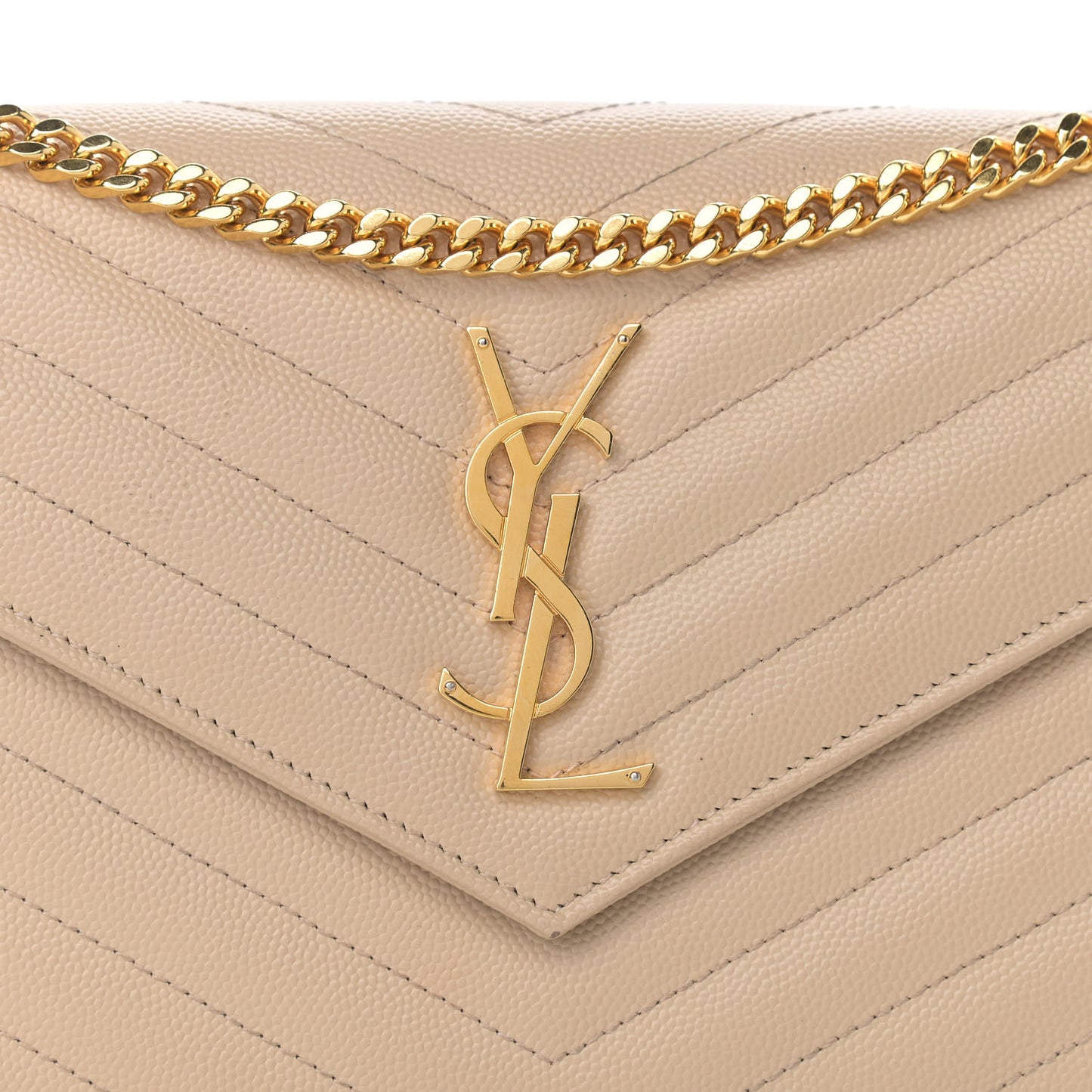 Grain De Poudre Matelasse Chevron Monogram Chain Wallet Dark Beige