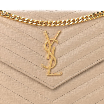 Saint Laurent Grain De Poudre Matelasse Chevron Monogram Chain Wallet Dark Beige 9 of 13