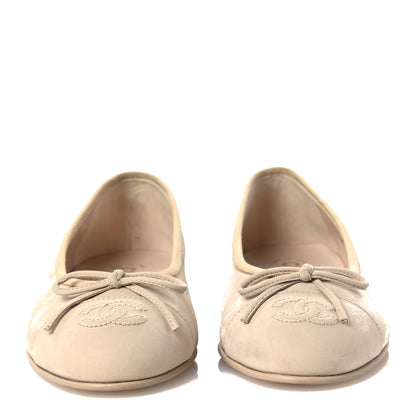 Chanel Suede Calfskin Cap Toe CC Ballerina Flats 36 Beige 3 of 11