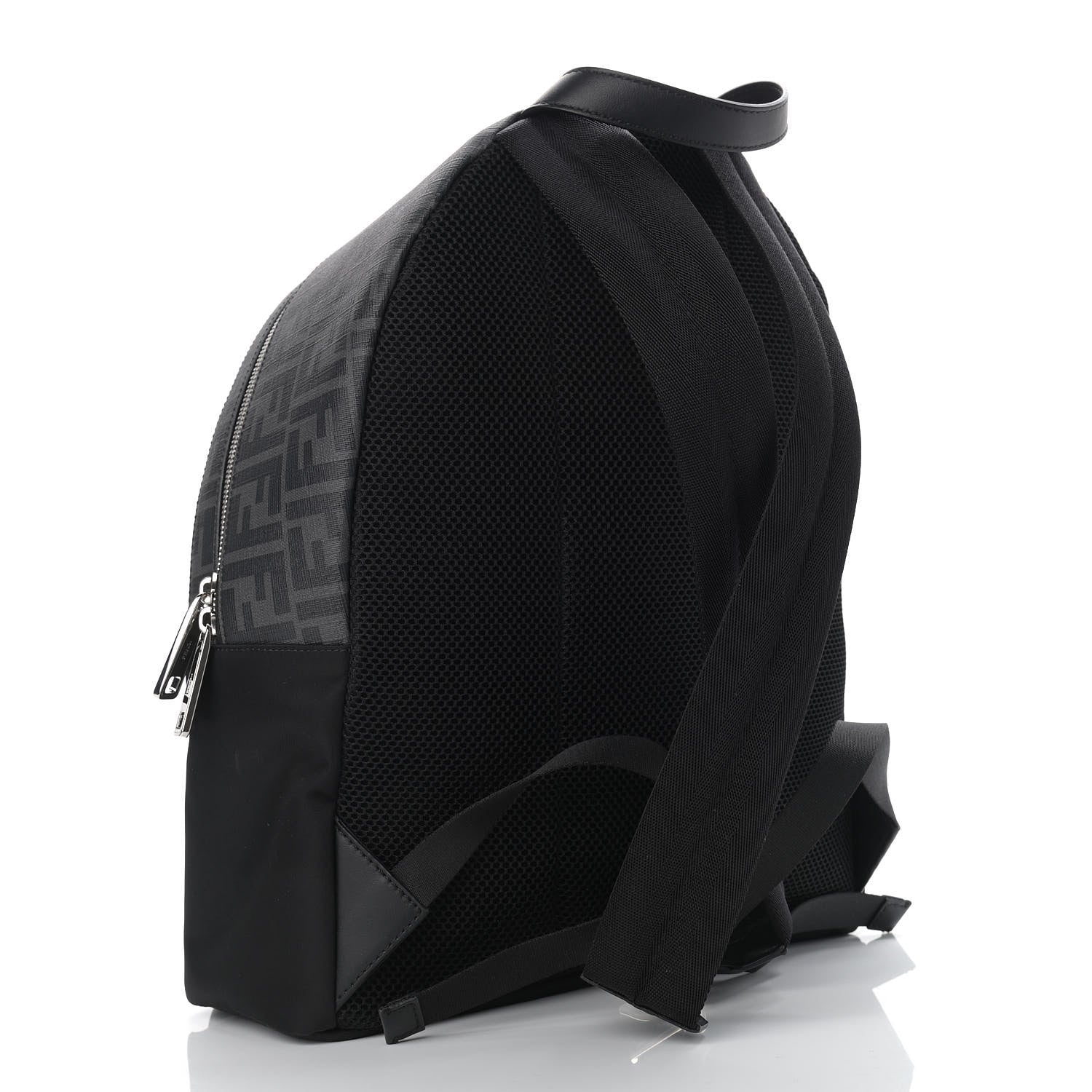 Fendi Glazed Fabric Nylon FF 1974 Diagonal Pouch Pocket Backpack Black Sunflower 3 of 9