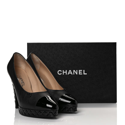 Chanel Lambskin Patent CC Cap Toe Platform Quilted Pumps 38.5 Black 19 of 20