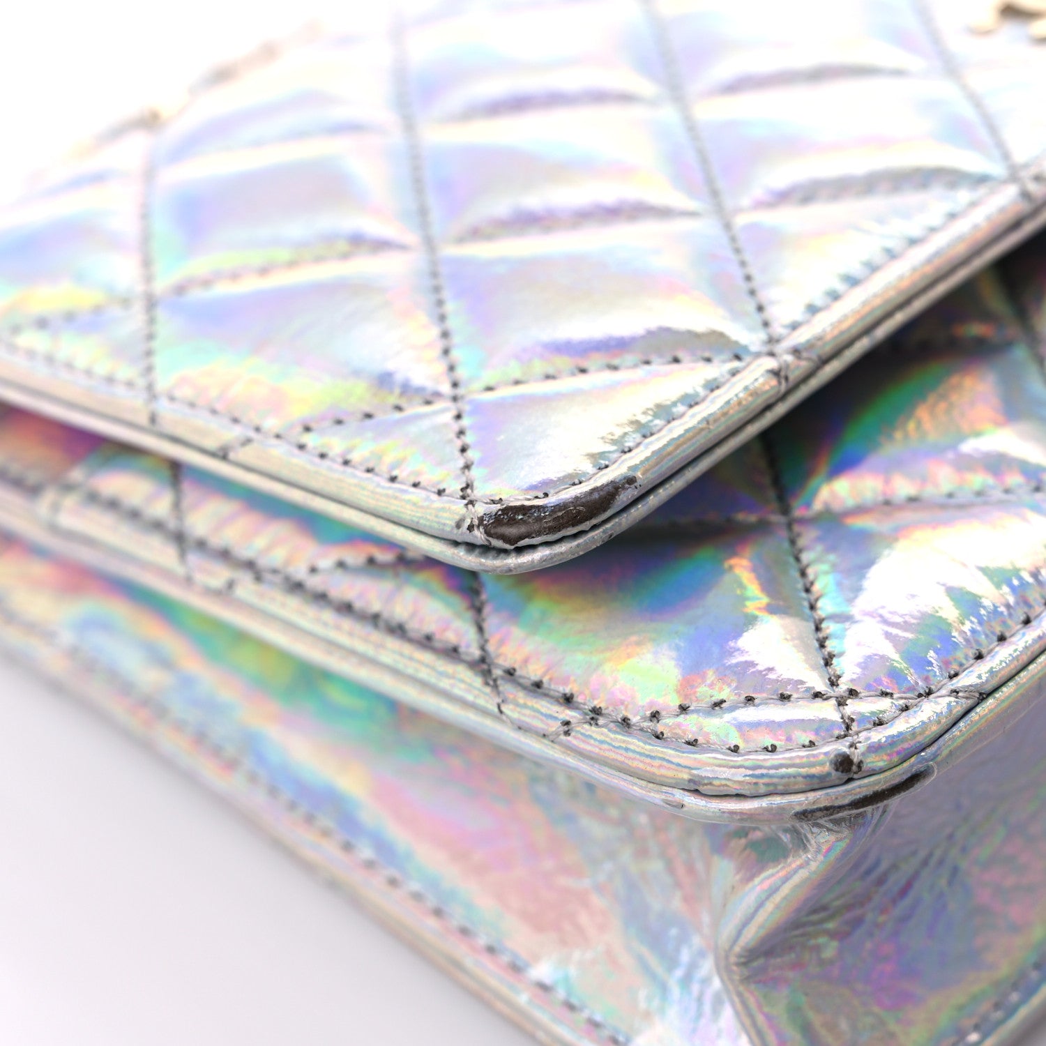 Chanel Iridescent Goatskin Quilted Wallet On Chain WOC Silver 13 of 15