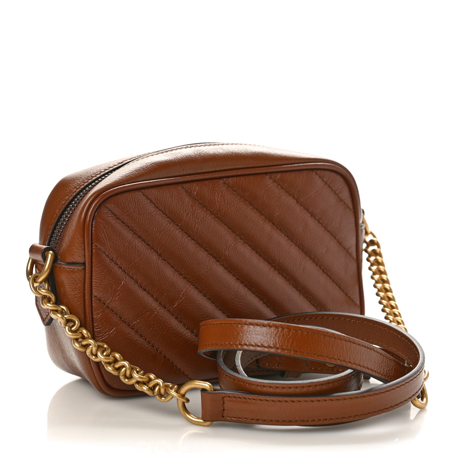 Gucci Glazed Calfskin Matelasse Diagonal Mini GG Marmont Chain Shoulder Bag Cuir 2 of 9