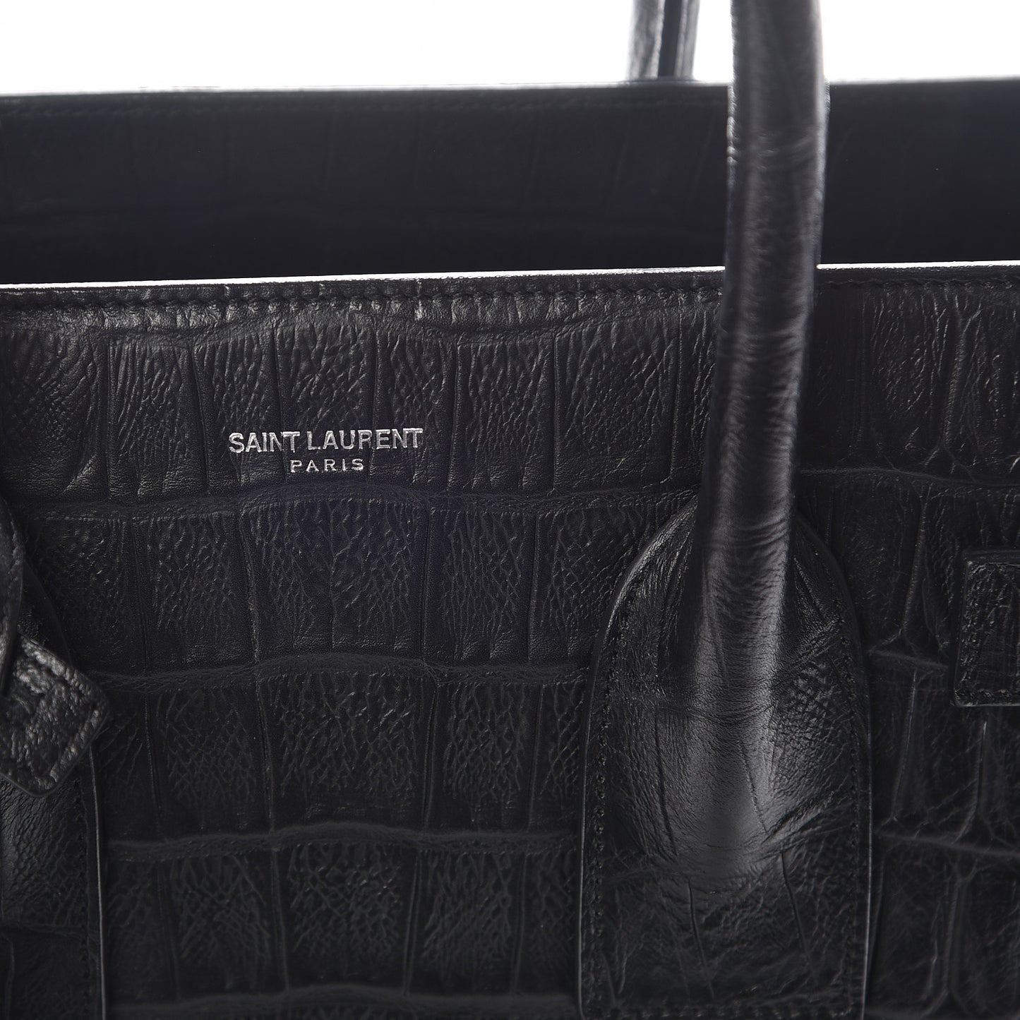 Calfskin Crocodile Embossed Small Sac de Jour Black