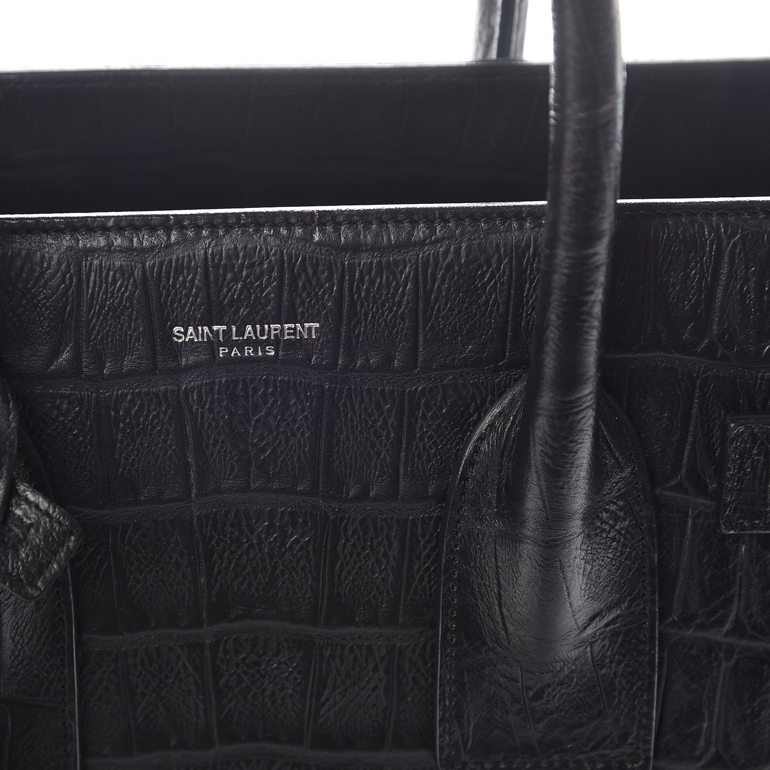 Saint Laurent Calfskin Crocodile Embossed Small Sac de Jour Black 6 of 12
