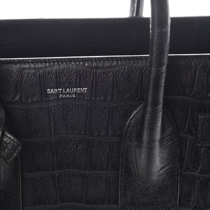Saint Laurent Calfskin Crocodile Embossed Small Sac de Jour Black 6 of 12