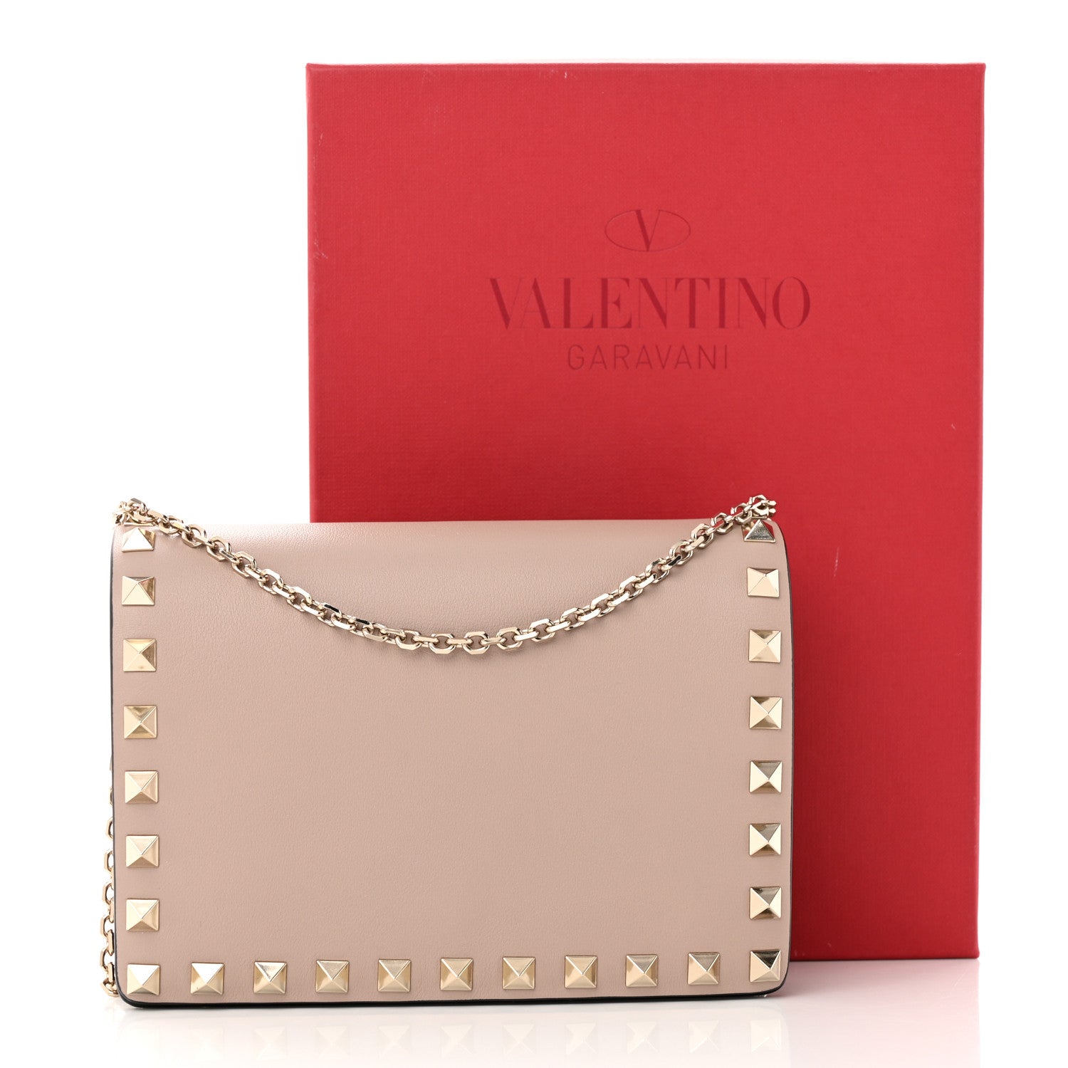 Valentino Garavani Calfskin Rockstud Chain Pouch Poudre 14 of 14