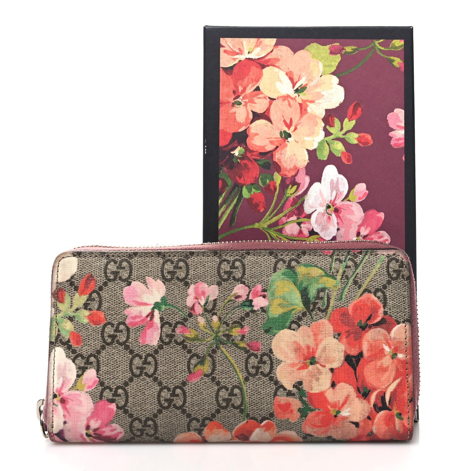 Gucci GG Supreme Monogram Blooms Zip Around Wallet Beige Multicolor Dry Rose 11 of 11