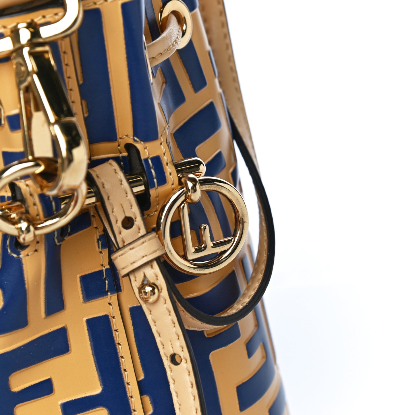 Vitello Liberty F is Fendi Bi-Color FF 1974 Embossed Mini Mon Tresor Bucket Bag Savana Blue Elettrico