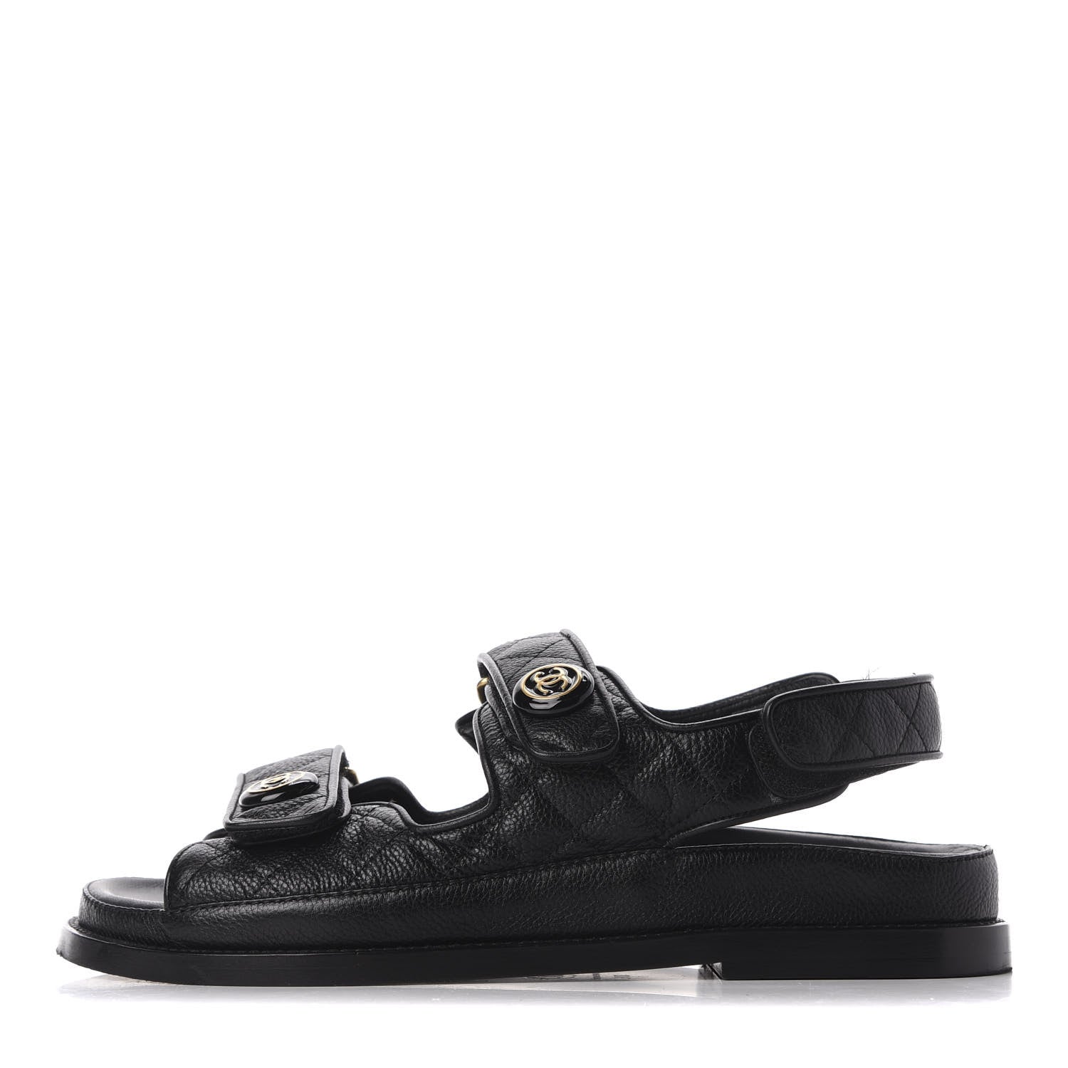 Chanel Grained Calfskin Velcro Dad Sandals 37.5 Black 1 of 11