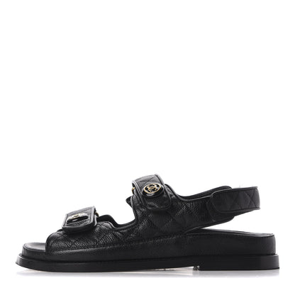 Chanel Grained Calfskin Velcro Dad Sandals 37.5 Black 1 of 11
