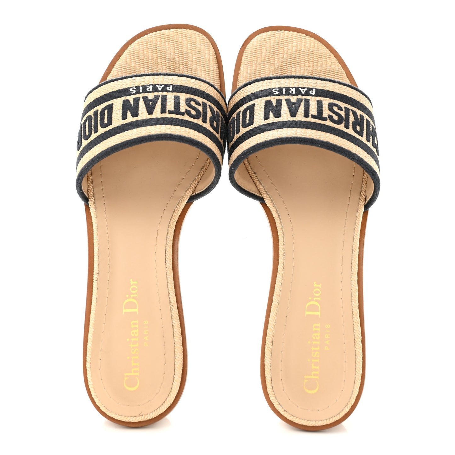 Straw Embroidered Dway 40mm Slide Sandals 37.5 Natural Black