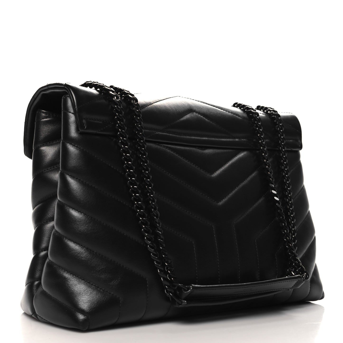 Calfskin Y Quilted Monogram Monochrome Medium Loulou Chain Satchel Black