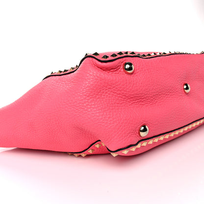 Valentino Garavani Pebbled Calfskin Medium Rockstud Tote Fuxia Fluo 10 of 16