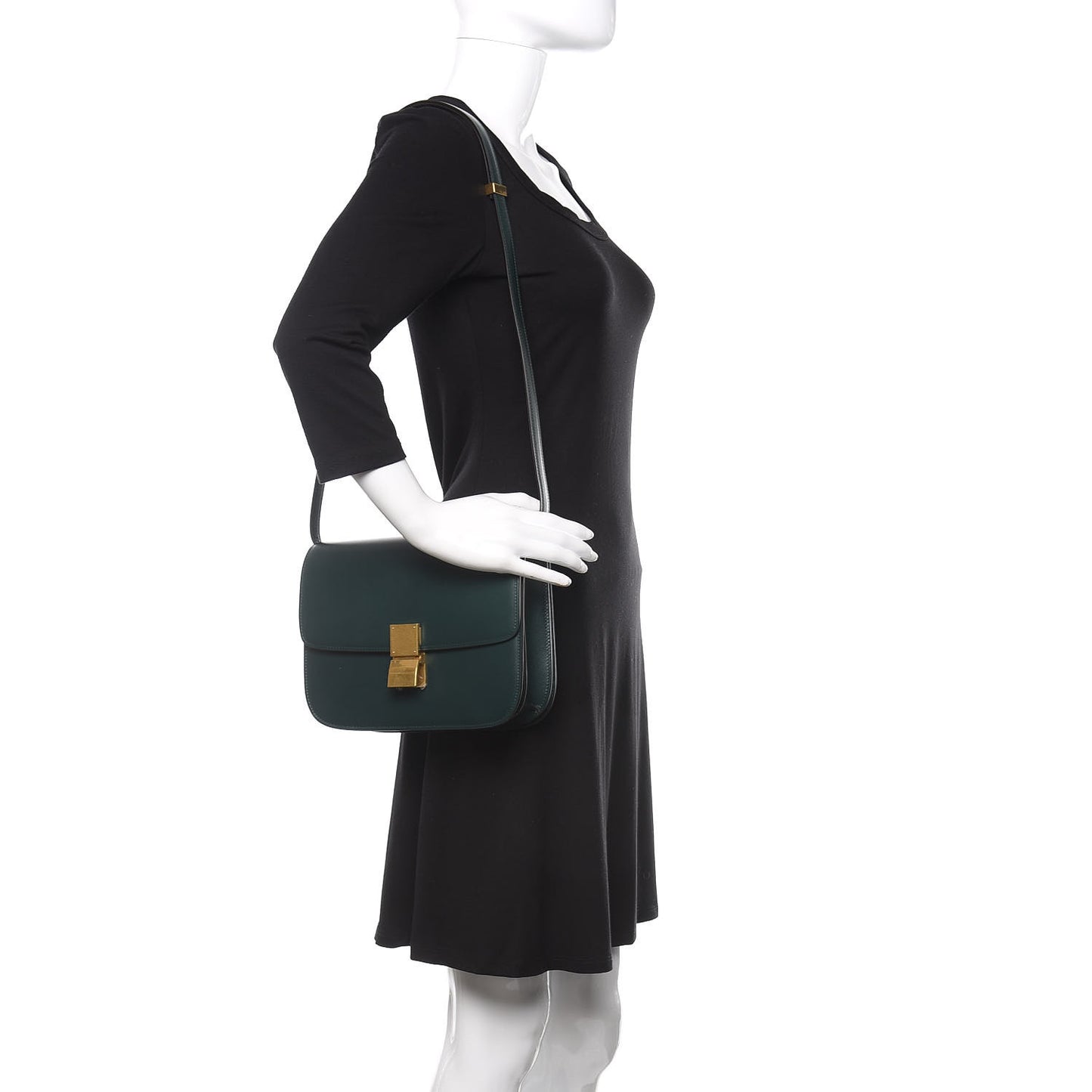 Box Calfskin Medium Classic Box Flap Bag Dark Green