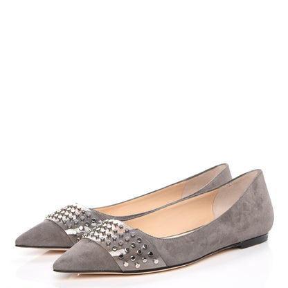 Jimmy Choo Suede Studded Hazel Pointy Toe Flats 36 Grey 3 of 12