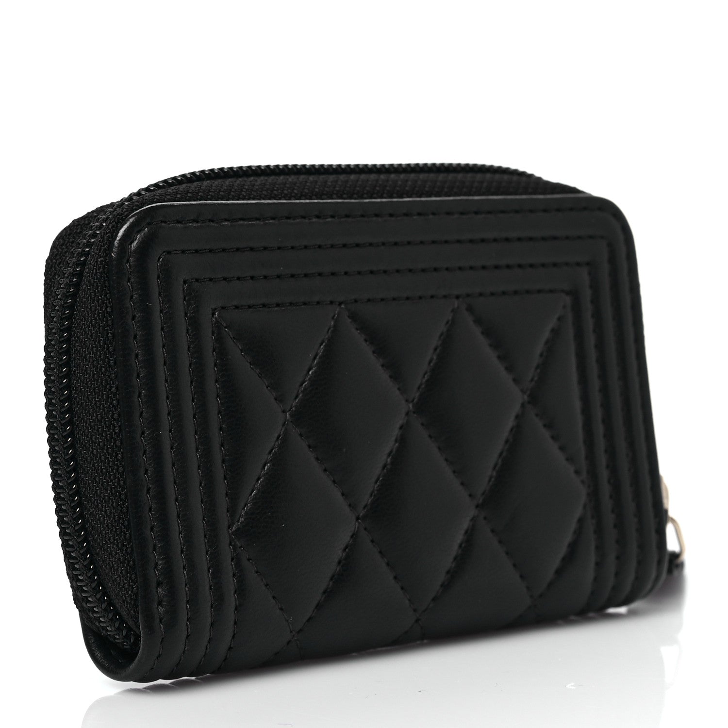 Chanel Lambskin Quilted Zip Around Boy Coin Purse Wallet Black 3 of 8