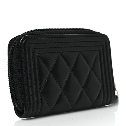 Chanel Lambskin Quilted Zip Around Boy Coin Purse Wallet Black 3 of 8