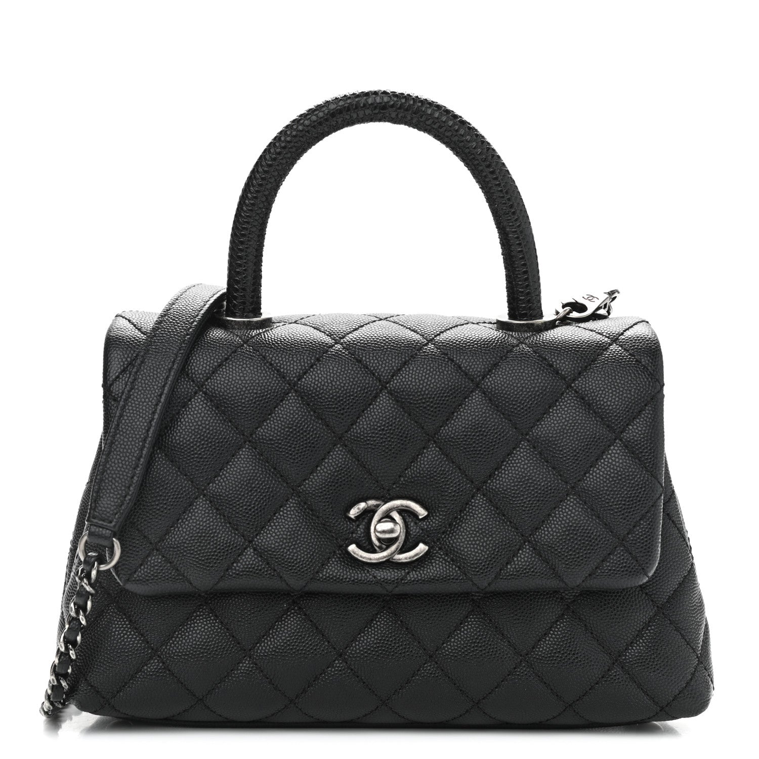 Chanel Caviar Lizard Embossed Quilted Mini Coco Handle Flap Black 1 of 12