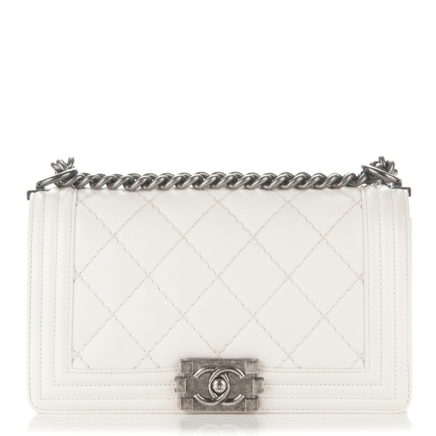 Chanel Calfskin Stitched Medium Boy Flap White 1 of 7