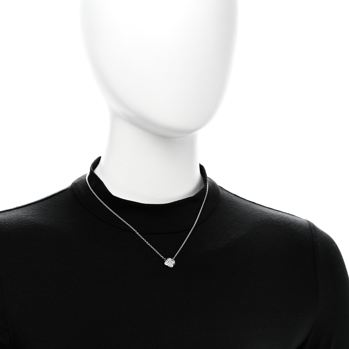 18K White Gold Diamond Pure Alhambra Pendant Necklace