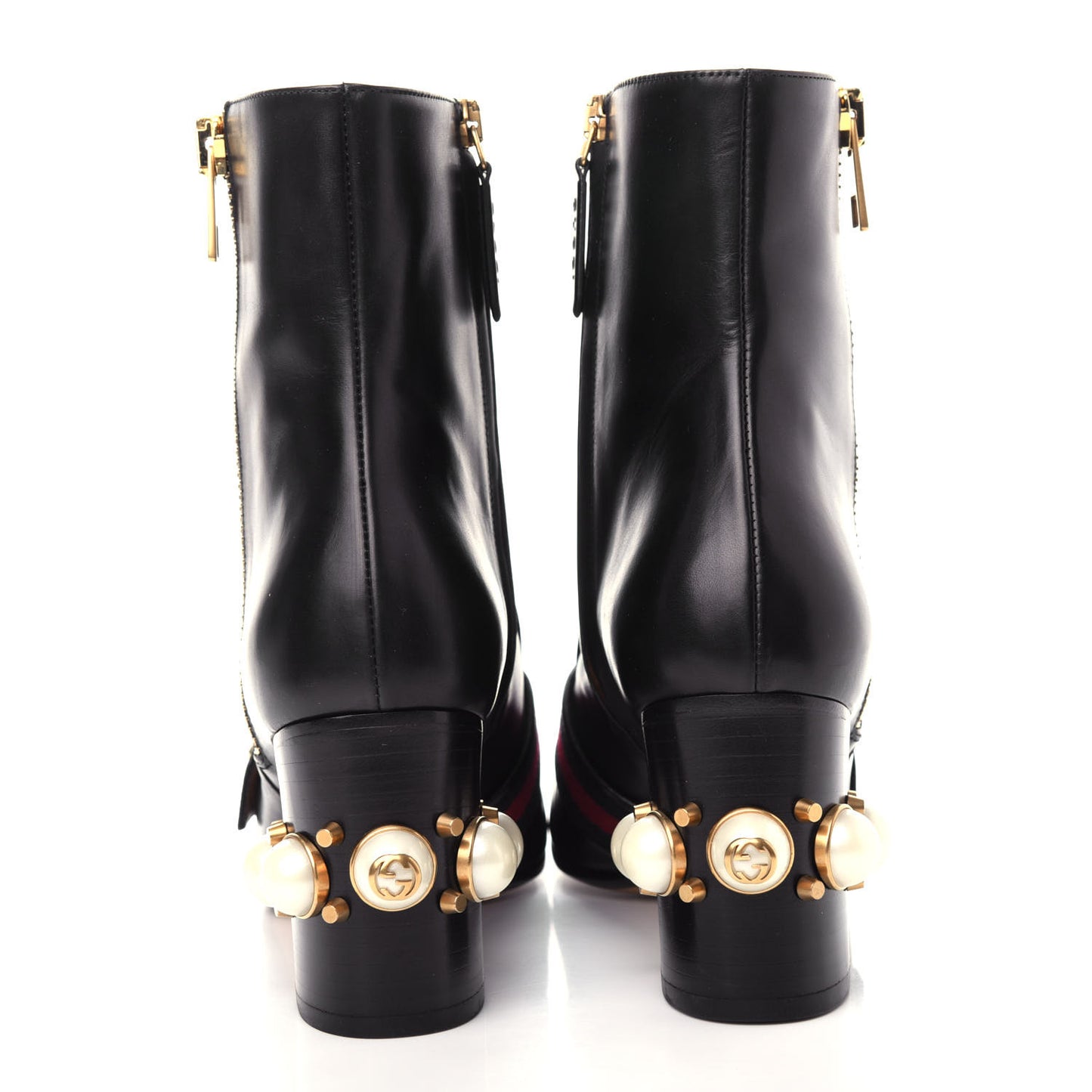 Betis Glamour Calfskin Web Pearl Embellished Peyton 75mm Ankle Boots 38 Black