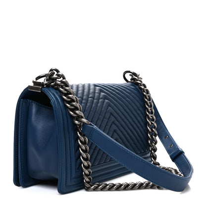 Chanel Calfskin Chevron Quilted Medium Boy Flap Dark Navy Blue 3 of 10